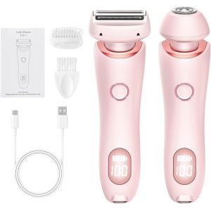 Oayew-Epilateur Electrique Femme, Rasoir &Eacute;lectrique Femme, Rasoir Femme Electrique, 2 En 1 Rasoir &Eacute;lectrique Femme Utilisation Humide Et S&egrave;che Pour Corps, Visage, Jambes, Aisselles Et Bikini (Rose) - Neuf