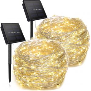 KAL-Lot De 2 Lampes Solaires Ip44 - Puissance Étanche - 23 Ft - 50 Led - Fil De Cuivre Anti-Rouille - 8 Modes - Pour Sapin De Noël - Pour Mariage - Charge Automatique Pendant La Journée - Chaud - Neuf