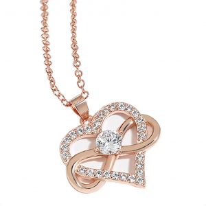 Kal-Collier Pendentif Femme, Argent Collier Coeur Infini En Strass, Collier En Y El&eacute;gant Bijoux Femme Cadeau Pour Femme Fille Ado Maman, Cadeau De Saint-Valentin (Argent/Or Rose) - Neuf