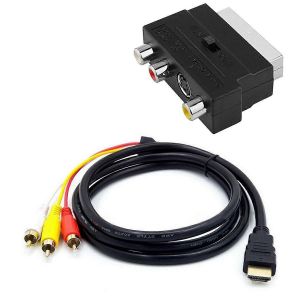 C&acirc;ble audio AV m&acirc;le 1080p compatible HDMI S-Vid&eacute;o vers 3 RCA avec adaptateur phono p&eacute;ritel vers 3 RCA - Neuf