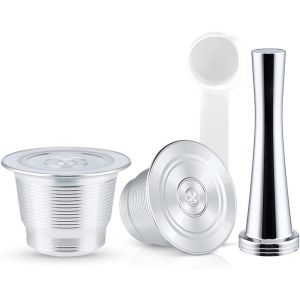 CMWS-Capsules de café réutilisables Nespress* en acier inoxydable rechargeables, support de dosettes de café compatible avec machine Nespress* (2 capsules + 1 tampon) - Neuf