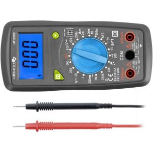 Testeur num&eacute;rique multifonction I Multim&egrave;tre jusqu'&agrave; 600 V/10 A I &Eacute;cran LCD I Rev&ecirc;tement en caoutchouc I Ergonomique et compact I C&acirc;ble de mesure I HT1E602 - Neuf