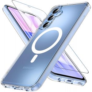 TRAHOO-Coque pour Samsung Galaxy A15 5G avec MagSafe, Coque Samsung A15 avec Verre Tremp&eacute;, Magn&eacute;tique Antichoc Protection Cam&eacute;ra Protecteur Etui Housse Case pour Samsung Galaxy A15 (Transparente) - Neuf