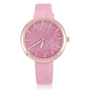 Montre &Agrave; Quartz &Eacute;tudiante F&eacute;minine Ronde Pu Strap Big Dial Glitter Montre-Bracelet (Bracelet Rose) - Neuf