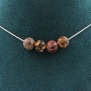 Collier 4 Perles Jaspe Léopard 8 Mm. Chaine En Acier Inoxydable Collier Femmes, Hommes. Taille Personnalisable. - Neuf