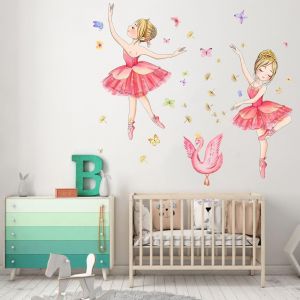 ERYI-Stickers Muraux Ballerine Filles Rose Autocollant Mural Fille De Ballet Danseuse Papillon Décoration Murale Chambre Filles Enfants Bébé Pépinière Salon Salle De Danse (Rose) - Neuf
