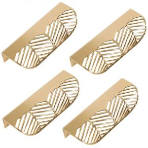 4 Pcs - 117mmPoignée de Tiroir en Forme de Feuille Poignée de Meuble en Laiton Massif pour Salon Cuisine Chambre - Neuf
