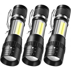 Lot De 3 Lampes De Poche Led Rechargeables &Agrave; Haute Luminosit&eacute;, Lampe Torche Led Super Lumineuse Avec Lumi&egrave;re Lat&eacute;rale Cob, 3 Modes, Lampe De Travail Portable Zoomable, Lampe De Poche &Eacute;tanche - Neuf