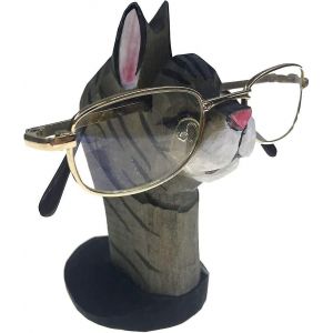 Mini porte-lunettes en bois faits main en forme d'animaux : girafe, tigre, cheval, chat, panda et z&egrave;bre - Id&eacute;e cadeau unique - Neuf