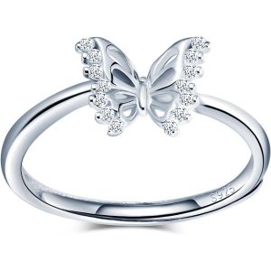 Kahfl-Bague Papillon Argent Sterling 925 Bague Reglable Femme Anneau Avec Zircone Bague Papillon Animal Bijoux Cadeaux Pour Femme Fille - Neuf