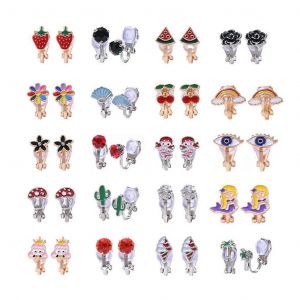 20 Paires Dames Mixed Color Indolore Non-Perforated Clip-On Fruit Earrings - Neuf