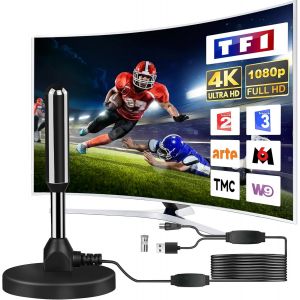 Antenne Tv Int&eacute;rieur Puissante, Nouveau Pour 2025 Antenne Tnt Int&eacute;rieur Puissante, C&acirc;ble Coaxial De 5M, R&eacute;ception Longue Distance 500Km, 360 Degr&eacute;s Sans Angle Mort - Neuf