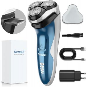 Rasoir Electrique Homme Rechargeable Wet & Dry, Tondeuse À Barbe Haute Précision, Ra Avec 3d Têtes Rotatives, 100% Etanche&120 Min D'autonomie Sws7105 - Dark Blue - Neuf