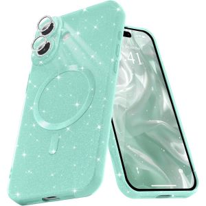 Sjzg-Coque Magn&eacute;tique Pour Iphone 16 Plus Etui &Agrave; Paillettes Brillant Compatible Avec Magsafe Charge Sans Fil Housse De Protection Antichoc Pour Appareil Photo Glitter Silicone Souple,Vert 2 - Neuf