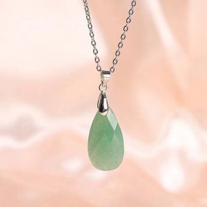 Pendentif Goutte D'eau En Pierre Naturelle Pour Femme, Collier En Cristal Rose, Pendentif Visage Coup&eacute;, Cadeau Bijoux, Alanding Yst--Green Aventurine - Neuf