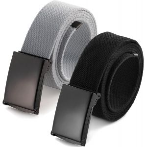 Men's Adjustable Webbing Belt Buckle Military Black Tooth Belt.[E918] - Neuf