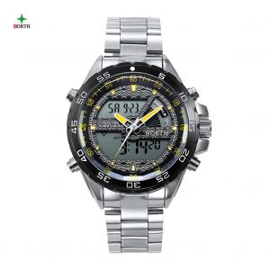 Sport Num&eacute;rique Analogique Montre Hommes M&acirc;le &Eacute;tanche Led Double Mouvement Montre-Bracelet Aiguilles Jaunes - Neuf