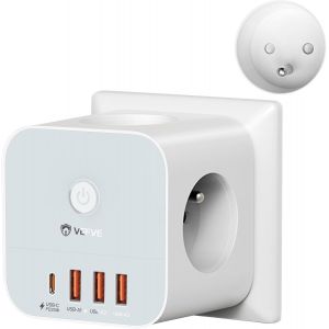 Cube Multiprise Murale avec USB C 20W, Bloc 7-en-1 avec 3 Prises Secteur, 4 Ports USB (1 USB-C + 3 USB-A), Chargeur Rapide, Interrupteur, 3680W pour Maison, Bureau, T&eacute;l&eacute;phone - Neuf