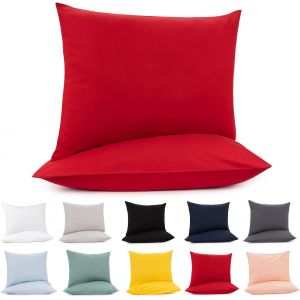 Slep-Lot De 2 Housses De Coussin 50 X 70 Cm - Rouge - 100 % Jersey De Coton - 175 G/M² - Avec Fermeture Éclair - Certifié Oeko-Tex - Neuf
