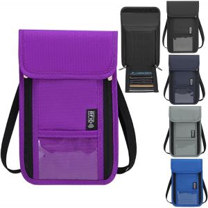 TRAHOO-Pochettes Tour de Cou Portefeuille avec Protection RFID, Porte-Monnaie de Voyage Unisexe pour Homme pour Femme, Porte-Documents de Voyage pour Organiseur de passeports (Violet) - Neuf