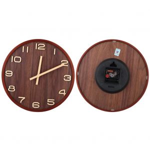 HJLIAN Horloge murale silencieuse a cadre rond couleur noyer, style nordique minimaliste - Neuf