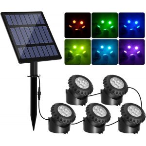 Lampes Solaires De Bassin Led Submersible Solaireavec 2 Modes Lumière Submersible Réglable,6 Couleurs,Étanchéité Ip68,Marche/Arrêt Automatique,Lampes Solaires Pour Étang,Jardin(5 En 1) - Neuf
