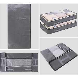 Lot De 3 Sacs De Rangement Sous Le Lit, Pliables, 75 L, Grande Capacité, Avec Fenêtre Transparente, Poignées Renforcées, Organiseur Zippé, Non Tissé Pour Couettes, Couvertures Et Literie. - Neuf