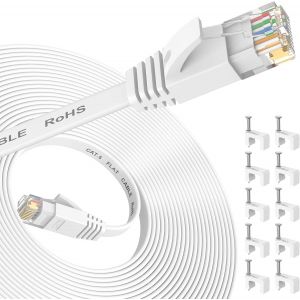 Câble Ethernet 7m, RJ45 Cat 6 Cable réseau, Cable Internet haut débit avec connecteur testeur rj45 pour modem routeur swtich, compatible en amont avec le Cable Ethernet Cat 7/Cat 8-Blanc - Neuf