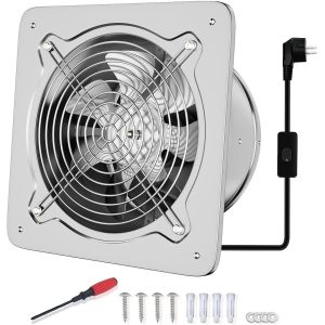 Ventilateur Extracteur d'air 150mm Silencieux 525 m&sup3;/h avec Clapet Anti-Retour Puissant en M&eacute;tal avec Prise Europ&eacute;enne pour Cuisine Salle de Bain Garage (Argent&eacute;,150mm).[I389] - Neuf