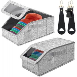 JEXNOVASHOP-Lot de 2 boîtes de rangement pour casquettes de baseball, avec capacité de 48 casquettes, grand volume, avec couvercle transparent pour organiser l'armoire - Neuf