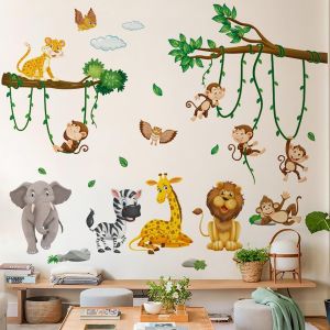 Arbre D&eacute;coration Murale Pour Chambre &Agrave; Coucher Singe Trap&egrave;ze Autocollant Mural Pour Salon Animal Chambre D'enfant Autocollant Mural Pour Chambre &Agrave; Coucher D&eacute;cor Mural Autocollant Mural. - Neuf