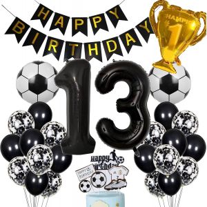 Ballon De Football 13e Anniversaire Ballon H&eacute;lium Noir 13e Anniversaire Gar&ccedil;on G&acirc;teau Topper Football Anniversaire D&eacute;coration 13ans Enfants F&ecirc;te D'anniversaire D&eacute;coration 13e Anniversaire D&eacute;coration - Neuf