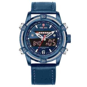 Montre &Agrave; Quartz &Eacute;tanche &Agrave; Double Affichage Avec Bracelet En Cuir - Bleu - Neuf