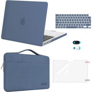 Compatible Avec Macbook Pro 14 2025-2021 M5 M4 M3 M2 M1 Pro Max A3112/A3434/3185/3401/2918/2992/2779/2442,Coque&Sac&Protection Clavier&Protecteur D'&Eacute;cran&Couverture Webcam,Bleu Acier - Neuf