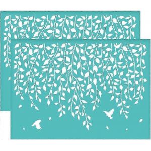 2pcs Vigne Oiseau Partten Auto-Adh&eacute;sif S&eacute;rigraphie S&eacute;rigraphie Pochoir Th&egrave;me Plante S&eacute;rigraphie Pochoir R&eacute;utilisable Maille Pochoirs Transfert Pour Bricolage T-Shirt Fabr - Neuf