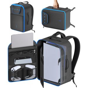 Sac &agrave; Dos de Transport pour PS5/ Slim/ Pro, Sac &Eacute;tanche avec Protection 8mm, Rangement pour 2 Manettes, Ordinateur Portable 15"", Cartes de Jeu & Accessoires, Sac de Rangement PS5 - Neuf