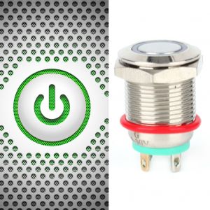 Lot de 2 interrupteurs a bouton-poussoir en metal a reinitialisation automatique, 12 mm, 4 broches, avec voyant LED, IP65 (vert 930 V) - Neuf