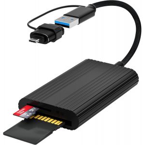 Lecteur Carte SD 3.0/TF 3.0, Double Prise 170Mo/s USB 3.0/USB C pour SD/TF/SDHC/SDXC/TM-MMC/RS-MMC, Compatible avec Windows/Android/iOS/iPhone16/15/iPad/MacBook - Neuf