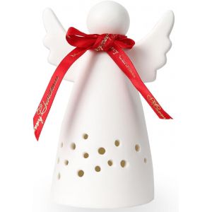 KALANKA-Yeerockal Photophore Ange en Céramique Blanc Mat avec Lanterne LED de Noël Design Décoratif Piles LR44 Incluses - Neuf