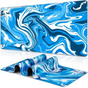 Grand Tapis De Souris Gaming XXL - 900 X 400 mm - Gamer Mouse Pad avec Coutures sur Les Bords - sous Main Bureau - Accessoire Bureau, Base en Caoutchouc Antidérapant Surface - Bleu - Neuf