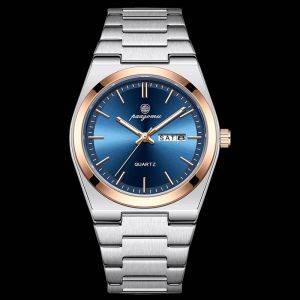 luxe Sport Quartz homme montre-bracelet &eacute;tanche lumineux Date semaine hommes montres en acier inoxydable montre pour hommes m&acirc;le Reloj + bo&icirc;te Rose Gold Blue - Neuf