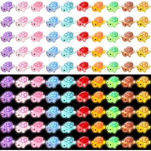 MEVRONISSHOP-Lot de 100 mini tortues lumineuses en r&eacute;sine - 10 couleurs - Petites figurines d'animaux marins - D&eacute;coration pour jardin - Bricolage - Micro paysage - D&eacute;coration d'int&eacute;rieur - Neuf