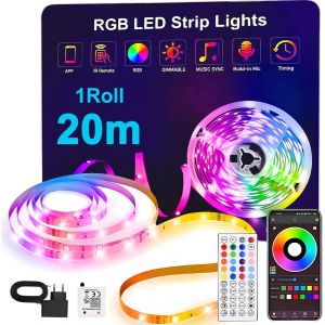 KALANKA-Ruban LED 20m,Flexible RGB Bande LED Decoration Chambre,LED Ruban 24V,APP et T&eacute;l&eacute;commande,Synchronisation de la Musique,Mode Minuterie,pour Chambre,Salle de Jeux,TV,F&ecirc;te,Festival - Neuf
