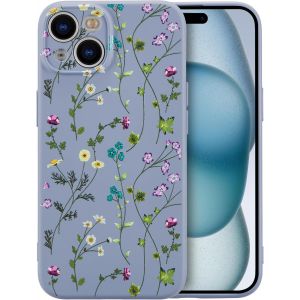 Brs-Fleurs Coque Pour Iphone 15 Plus Coque, Liquid Silicone Coque Protection Bumper Anti-Chocs Coque Cover Mignonne Fleur Housse Etui Souple Pour Iphone 15 Plus 6,7 Pouces, Gris - Neuf