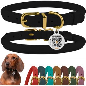 Eryi-Collier En Cuir Roulé Pour Chien Avec Étiquette D'identification Qr Colliers Ronds Souples Ajustables Pour Petits Moyens Grands Chiens Chiot Chat (Noir Nuit, 23-28 Cm) - Neuf