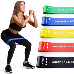 Bande Elastique Musculation (Lot De 5) - Bande De Resistance Fitness 5 Niveaux - Élastique Musculation En Latex Doux + Exercices Imprimés En Français - Sport, Rééducation, Crossfit[Ela710019] - Neuf