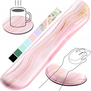 KALANKA-Repose Poignet Clavier, Reposes-Poignets Souris Ergonomique en Mousse à Mémoire, Support Tapis de Clavier Repose Gel Coude avec Base Antidérapant en PU pour Bureau Gamer, Ordinateur, Rose Dor - Neuf