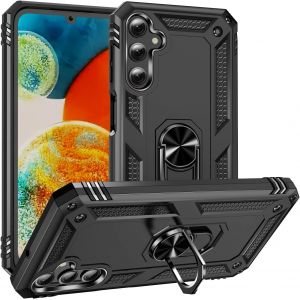 Kal-Coque Pour Samsung Galaxy A25 5g/A24 4g(Sm-A245) + Hd Verre Trempé, Étui Protection Tpu/Pc Souple Durable Avec Support De 360° Rotation Anneau Antichoc Armor Box Coque, Noir - Neuf