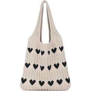 RFCBC-Sac de Plage 36 x 30 cm à Tricot Love Grande Capacité Sac Paille Esthétique Tote bag Femme Parfait pour Le Quotidien Shopping et Voyage Vacances Plage - Neuf