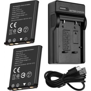 (2000mAh 2-Pack) Batterie pour NP-45 NP-45A NP-45B NP-45S et kit de Chargeur Compatible avec Fujifilm INSTAX Mini 90 Olympus Li-40B Li-42B Nikon EN-EL10 Fuji FinePix J10 J15 J100 J110w - Neuf